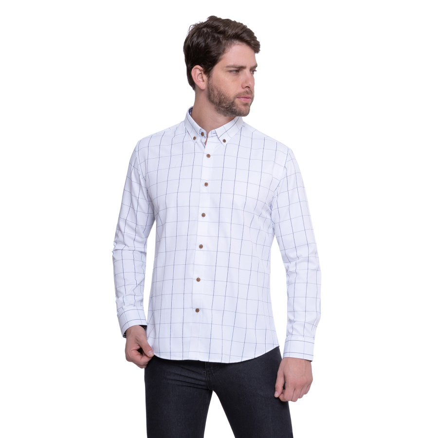Camisa Social Estampada Masculina Quadriculada, 40% Algodão, Leve e confortável - Image 5