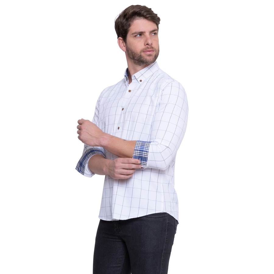 Camisa Social Estampada Masculina Quadriculada, 40% Algodão, Leve e confortável