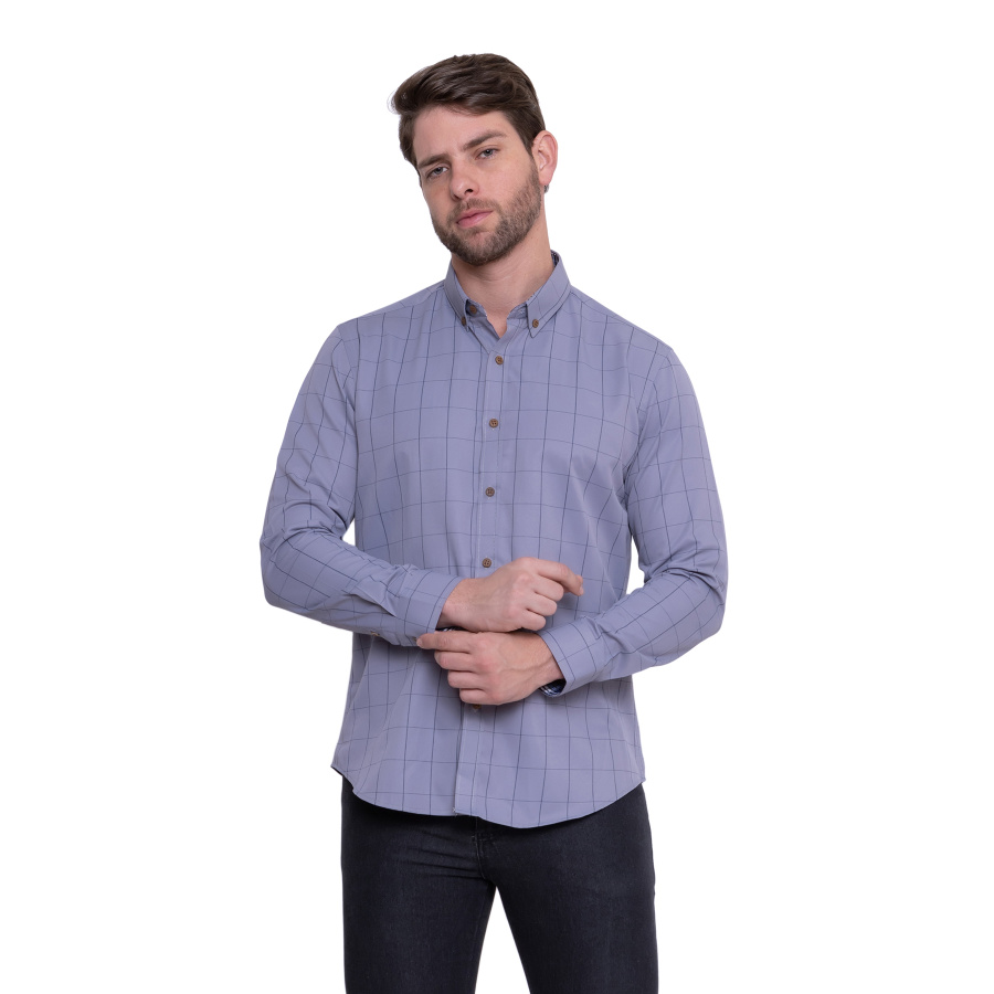 Camisa Social Estampada Masculina Quadriculada, 40% Algodão, Leve e confortável - Image 2