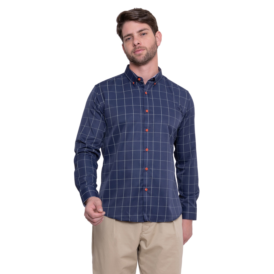 Camisa Social Estampada Masculina Quadriculada, 40% Algodão, Leve e confortável - Image 3